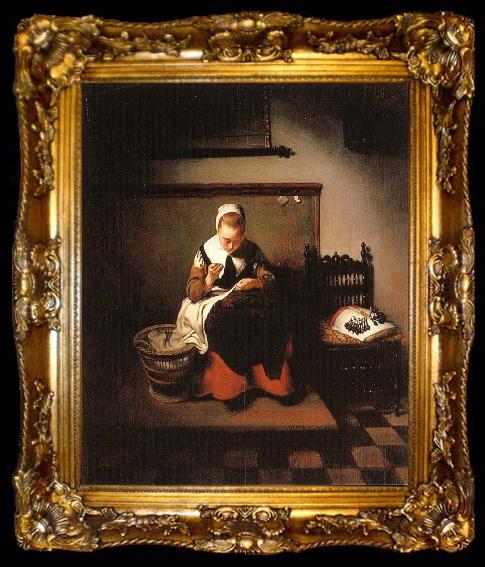 framed  MAES, Nicolaes A Young Woman Sewing, ta009-2